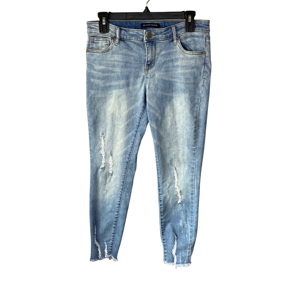 Boston Proper Distressed Light Wash Skinny Jeans Frayed Hem 2844930 Size 30